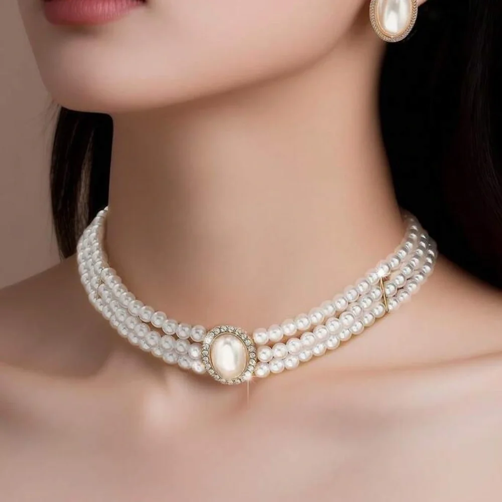 Victorian Gold Cameo Clasp Pearl Choker - Picture 6 of 7